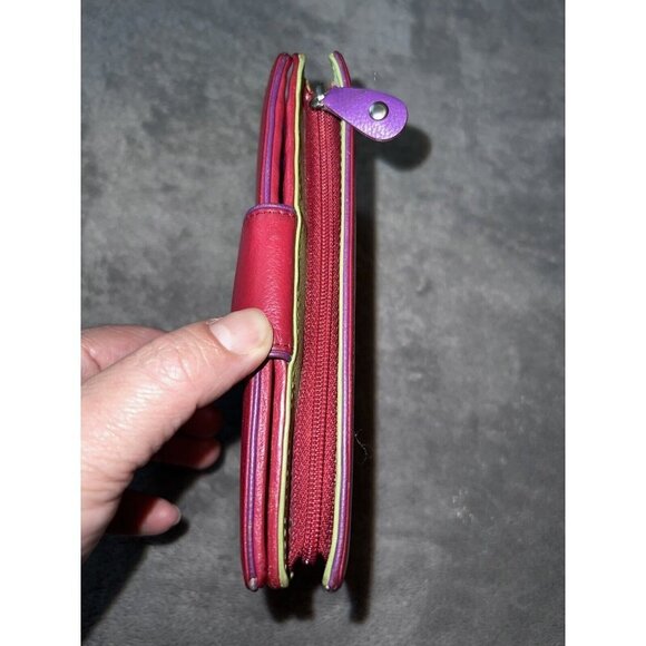 NICOLI Womens Red Leather Multicolor Interior Bifold Zip Around Wallet - Picture 6 of 11